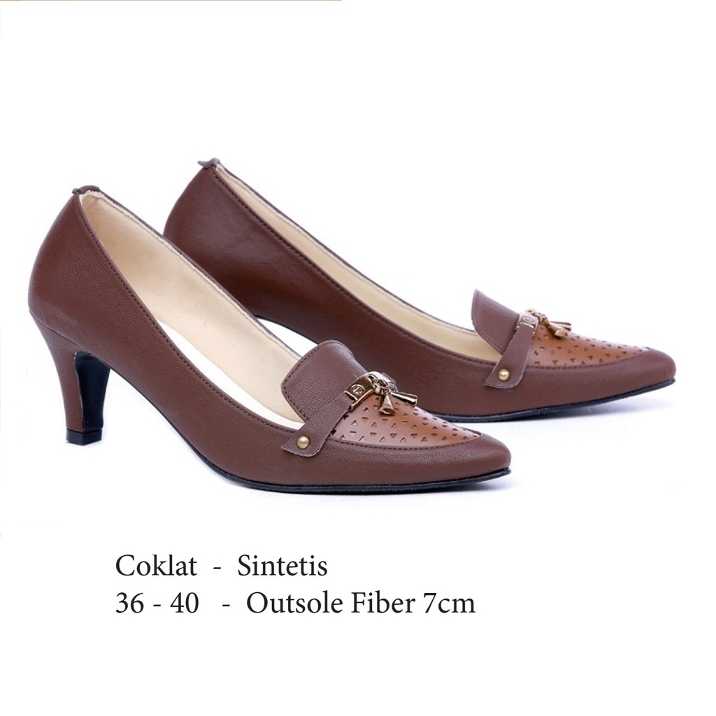 Jual Sepatu Formal Wanita Pantofel Warna Coklat High Heels Cm Cantik