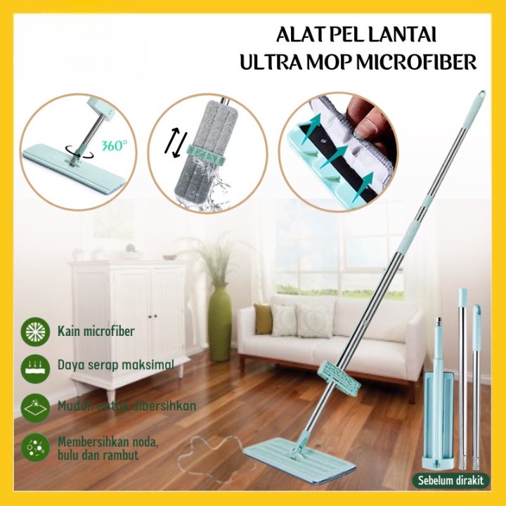 Jual Alat Pel Lantai Flat Mop Pel Tarik Praktis Ultra Mop Hand Free