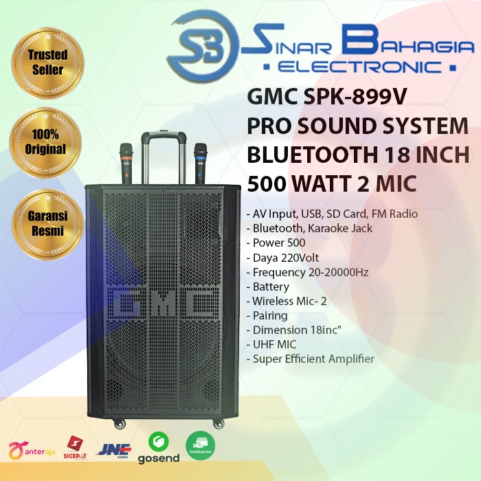 Jual GMC SPK 899V PRO SOUND SYSTEM BLUETOOTH 18 INCH 500 WATT 2 MIC