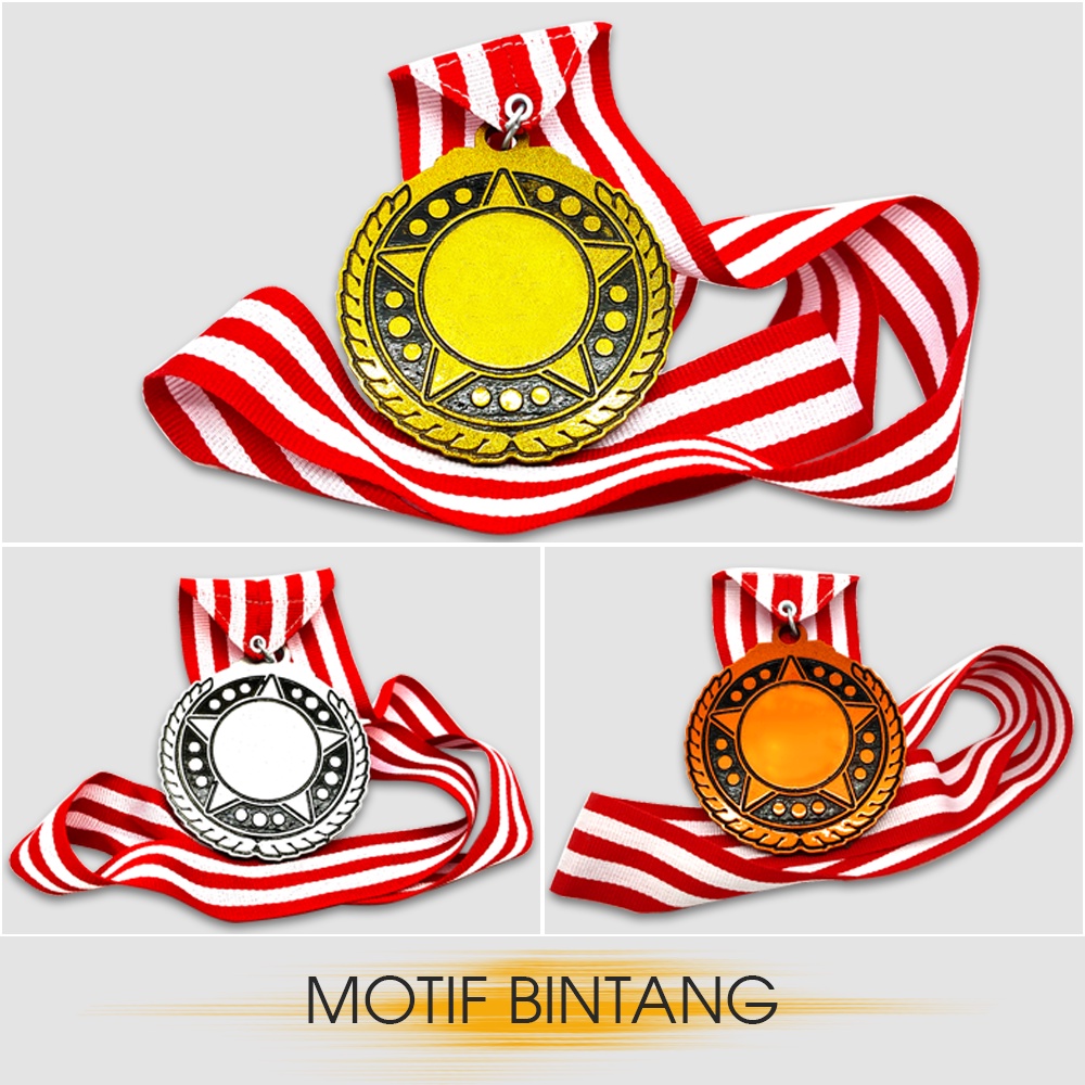 Jual Medali Motif Bintang Emas Perak Perunggu Bahan Resin Plus Tali