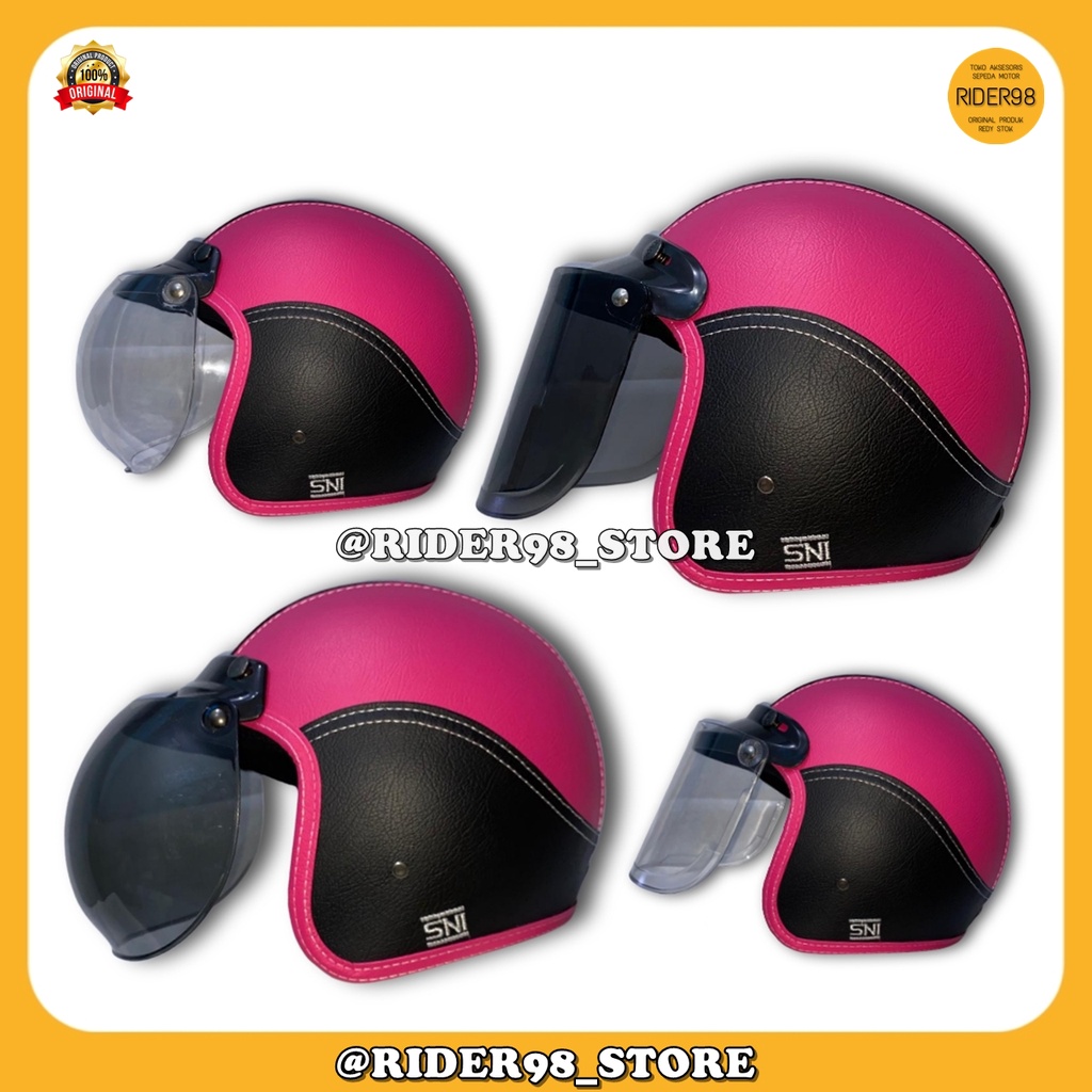 Jual Helm Sepeda Motor Half Face Bogo Kulit Solid Polos Pria Wanita