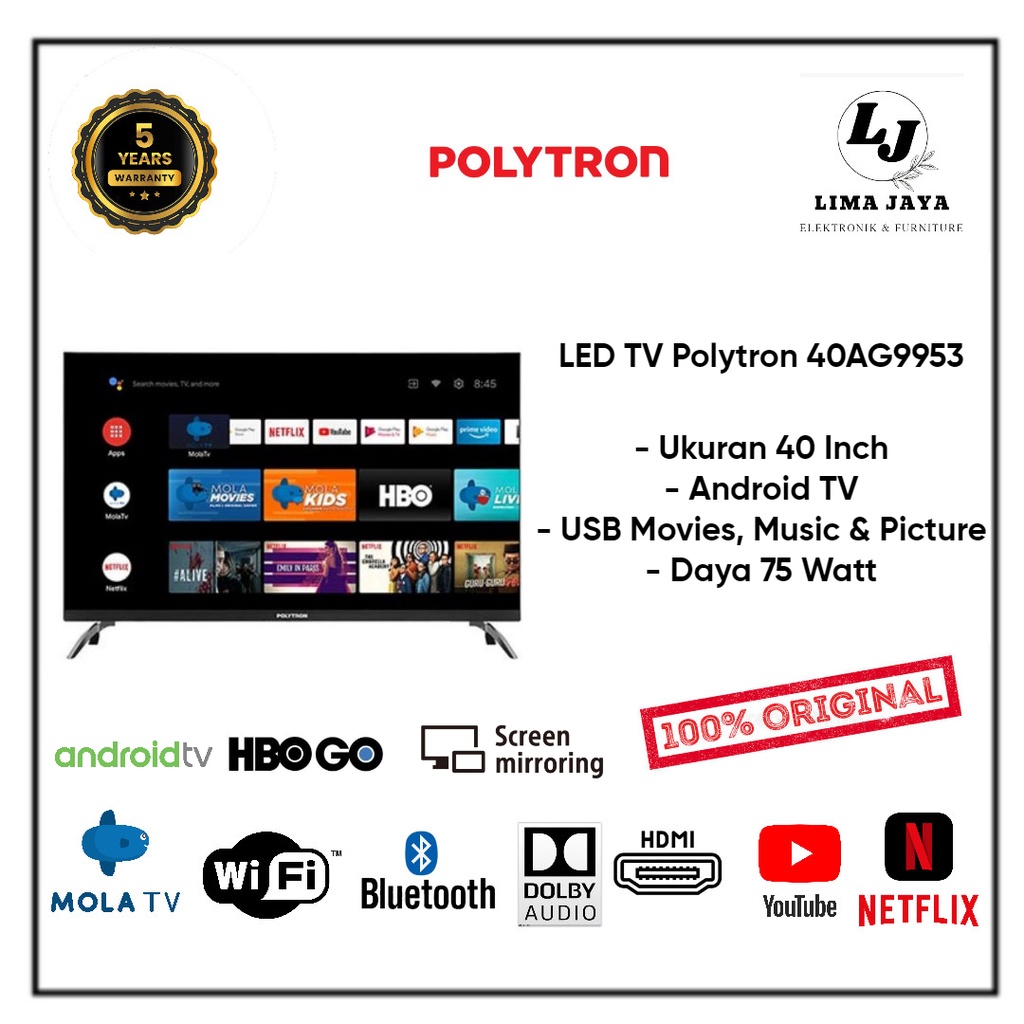 Jual POLYTRON LED TV 40AG9953 ANDROID TV LED Polytron 40 Inch Shopee