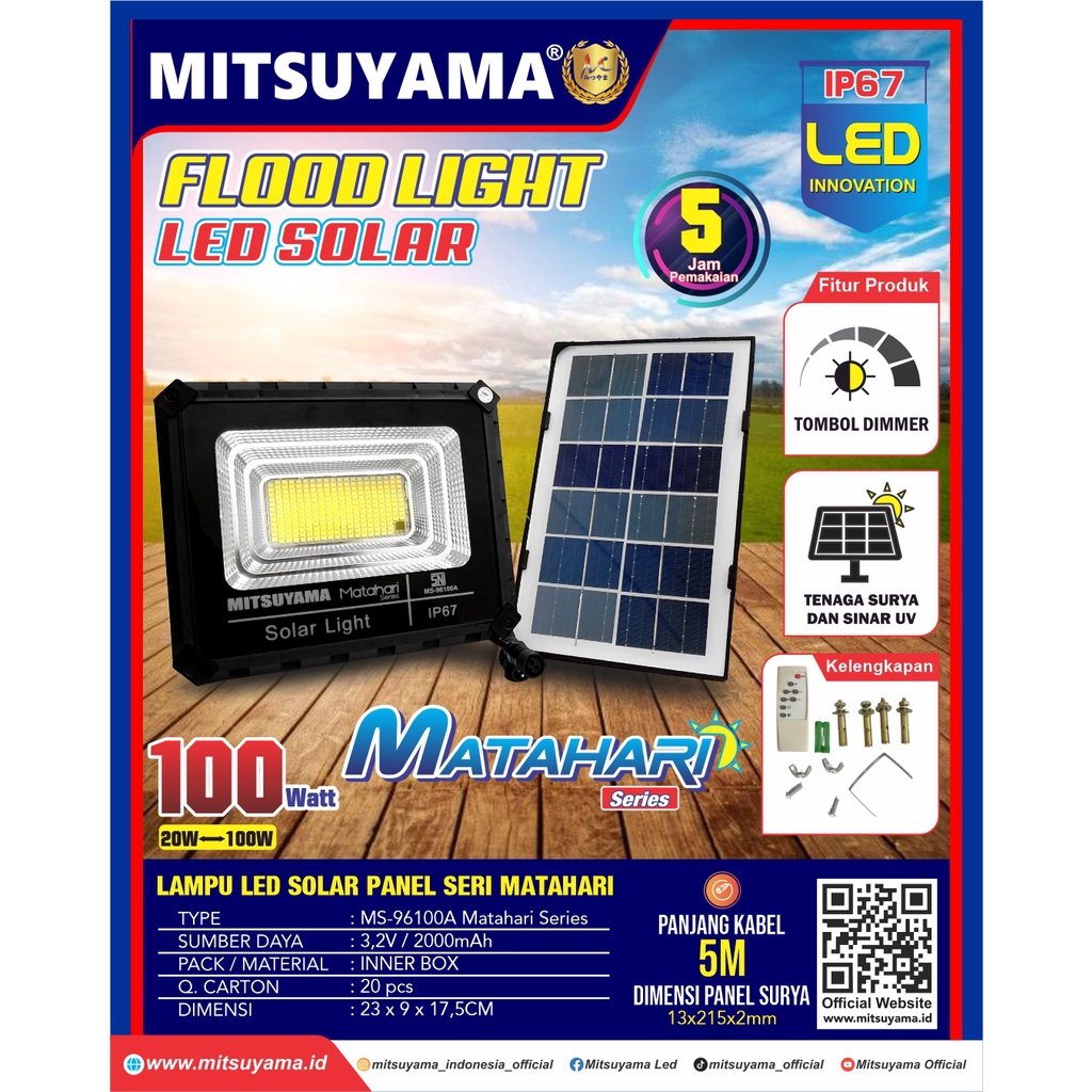 Jual LAMPU SOROT LED 100w PANEL SOLAR CELL LAMPU TEMBAK 100w TENAGA