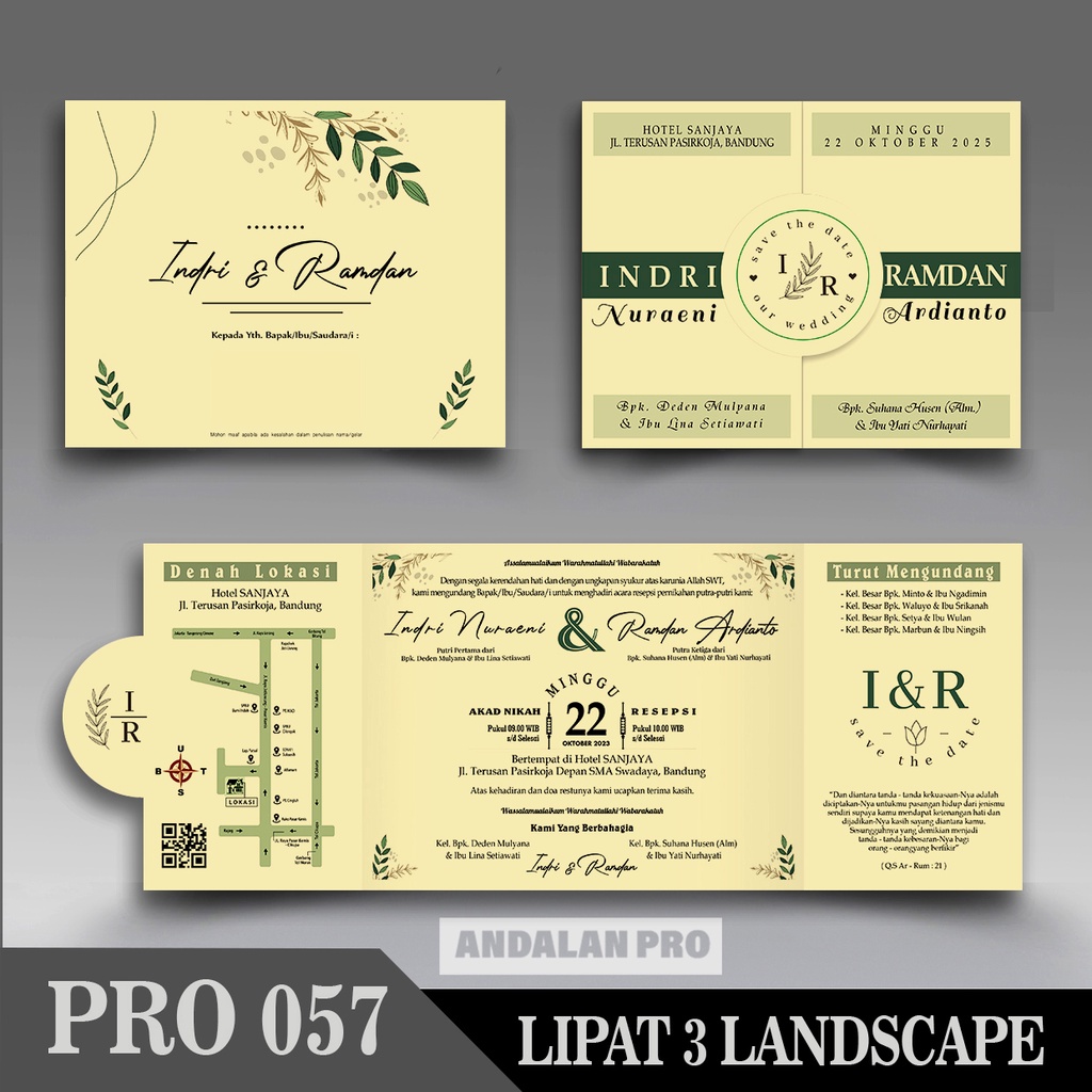 Jual 50 Desain Undangan Lipat 3 Landscape Bahan Jasmine LIGHT CREAM