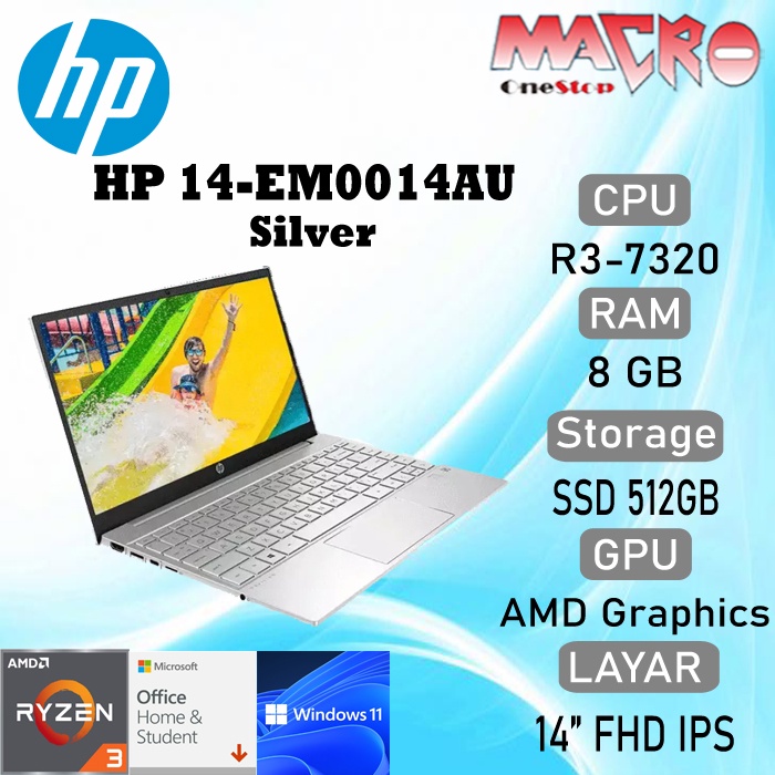 Jual HP 14 EM0014AU AMD Ryzen 3 7320 8GB 512GB SSD Backlit KB W11