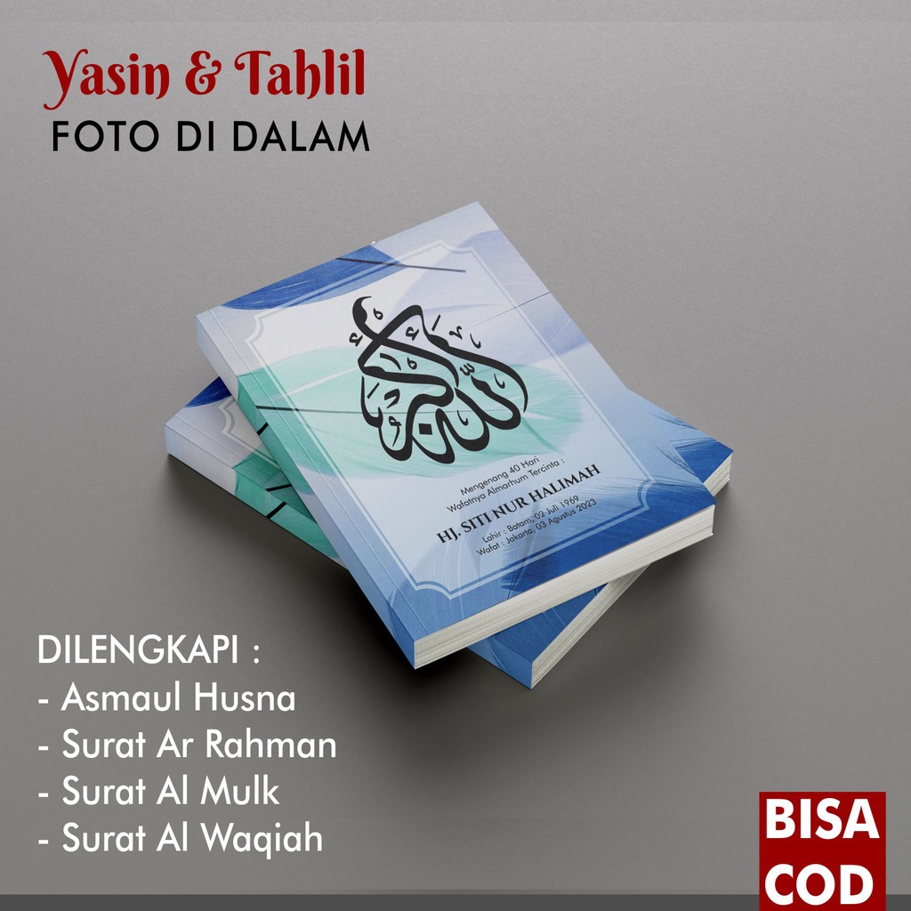 Jual Buku Yasin Dan Tahlil Custom Foto Almarhum Softcover Lengkap