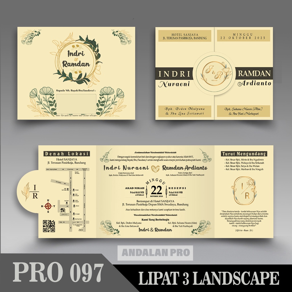 Jual Desain Undangan Lipat Landscape Bahan Jasmine Light Cream