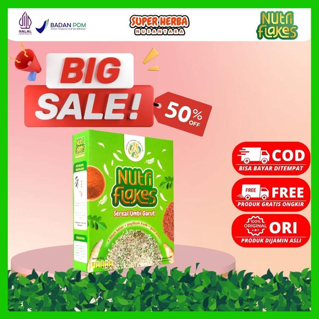 Jual BIG SALE Nutriflakes Sereal Sehat Dari Umbi Garut Dan Daun