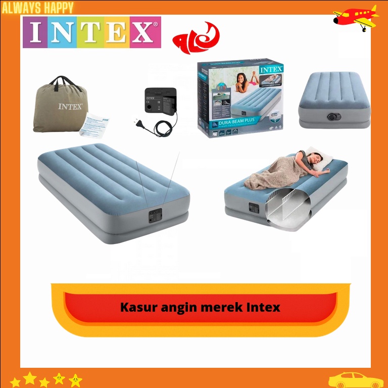 Jual Kasur Angin Intex Dura Beam Plus Fiber Tech Twin Built In