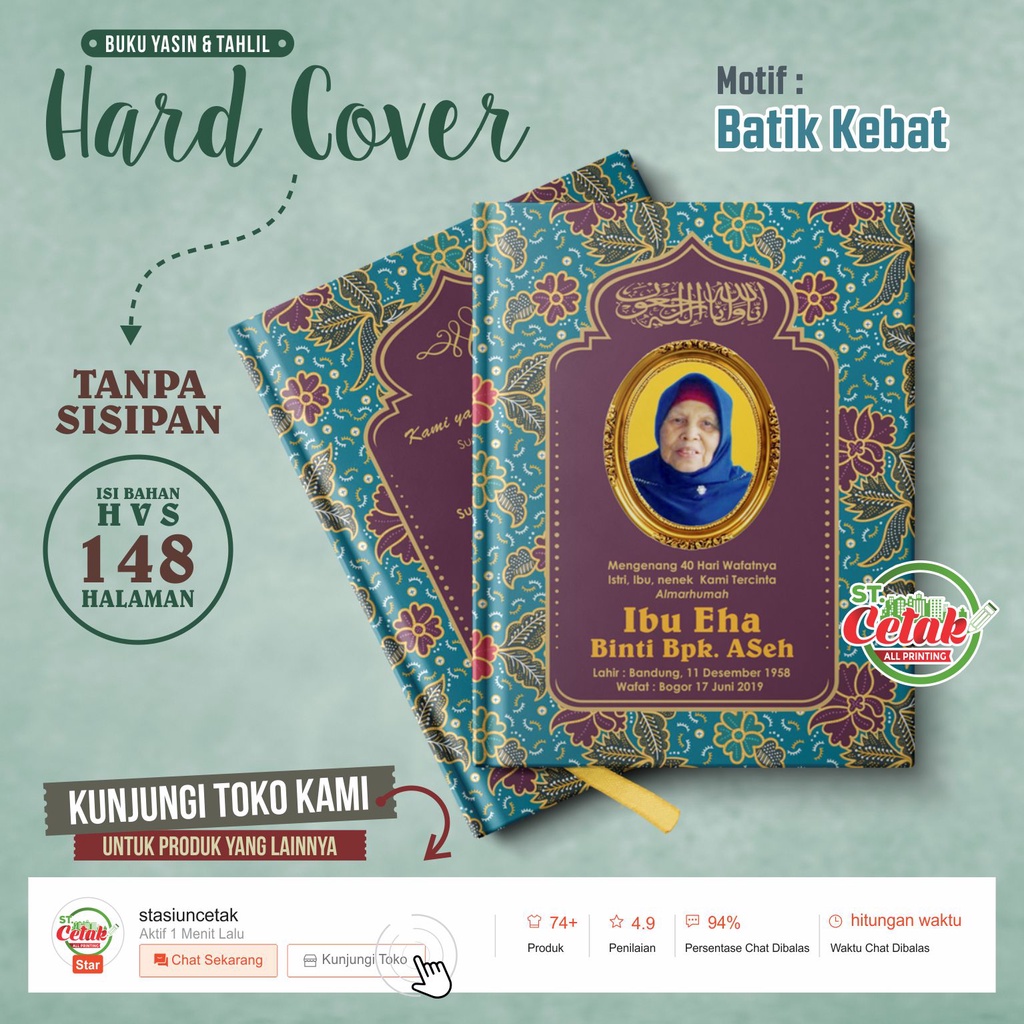 Jual Buku Yasin Dan Tahlil Hard Cover 148 Halaman Non Sisipan