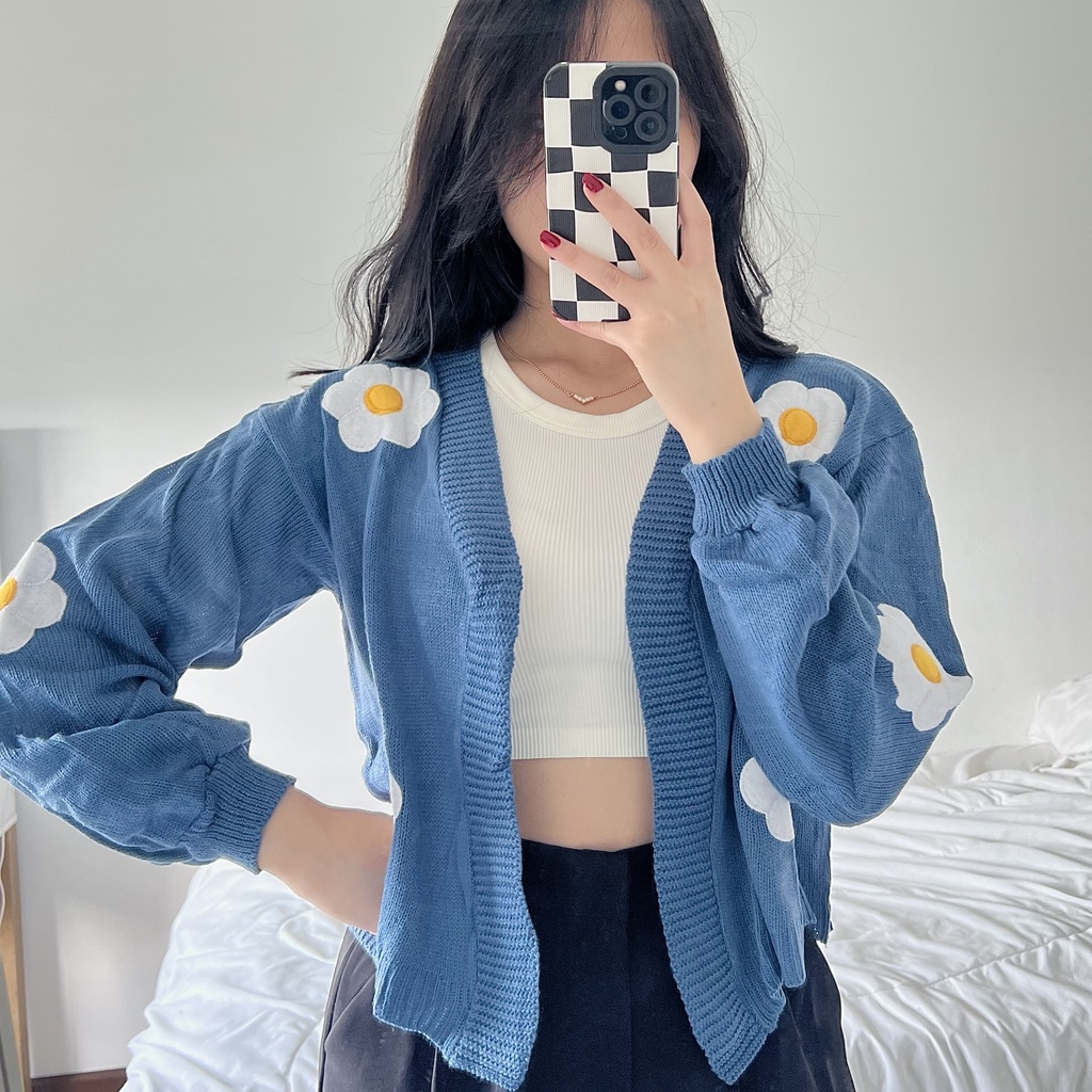 Jual Eonni S Dami Flower Knit Cardigan Rajut Korea Style Outer Kardigan