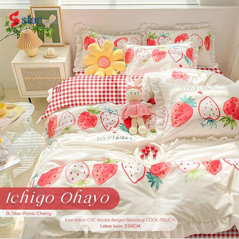 Jual Ichigo Ohayo Kain Sprei Meteran Bahan Katun Lokal Motif Star