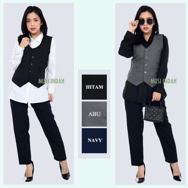 Jual Rompi Vest Jas Wanita Formal Hitam Slimfit Kerja Kantor Premium