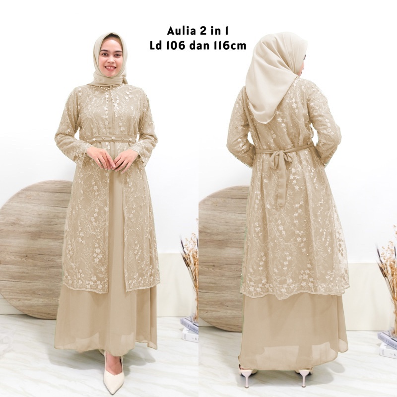 Jual AULIA 3 IN 1 MAXI DRESS OUTER TILLE MUTIARA ROMPI BRUKAT PREMIUM