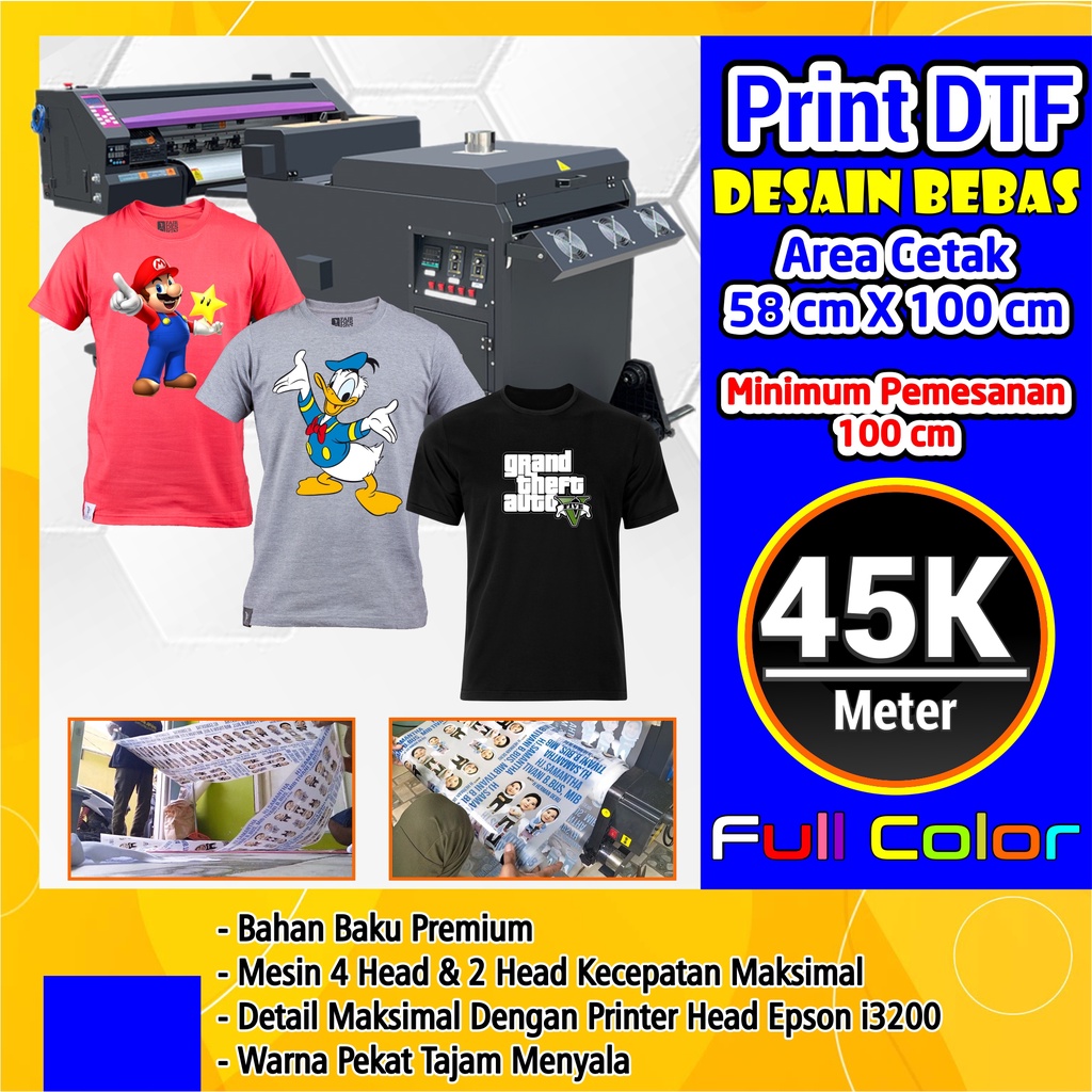 Jual Jasa Sablon Print Cetak DTF Large Format 58 X 100 Per Cm Murah