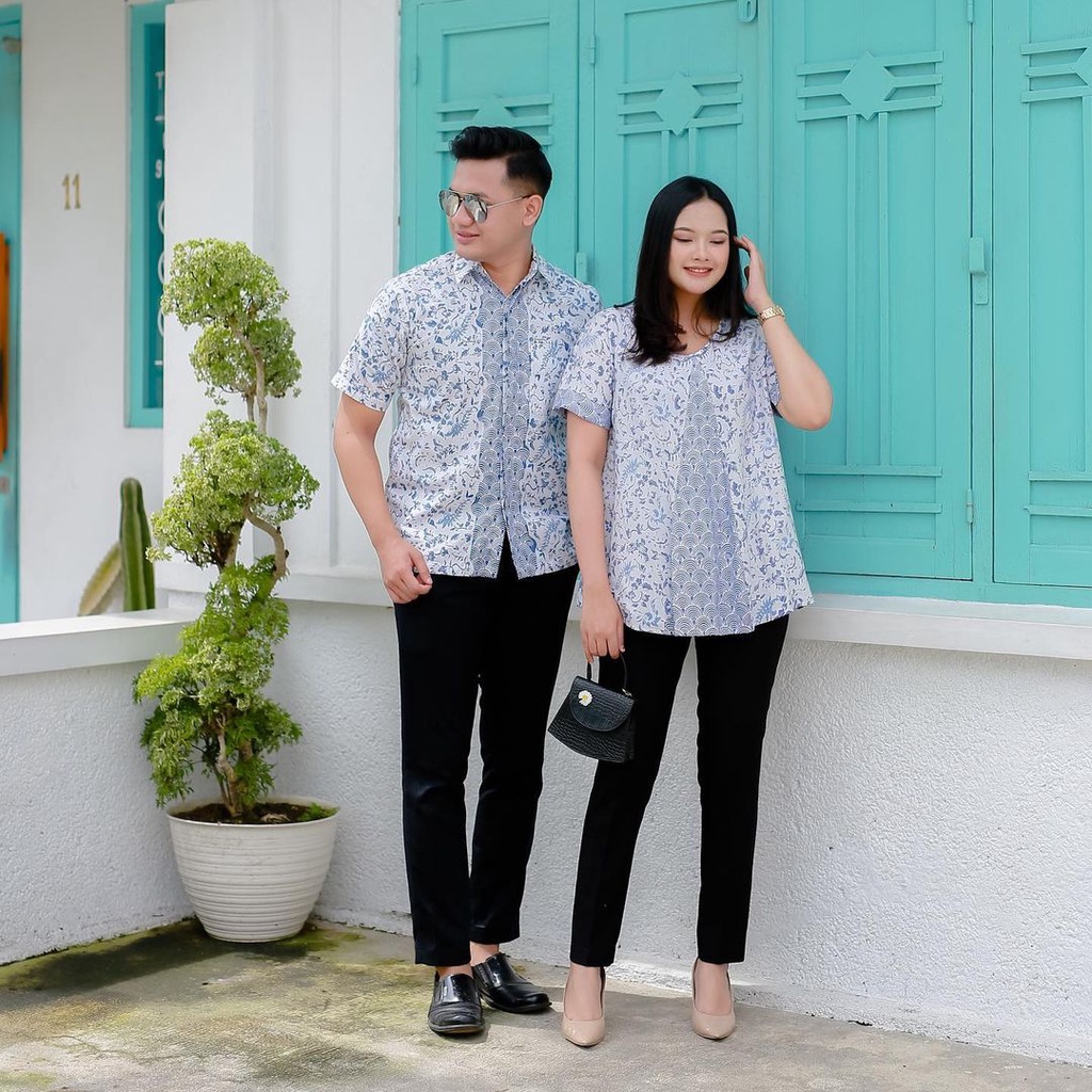 Jual Benang Raja Batik Couple Pria Wanita Motif Rania Indigo Shopee