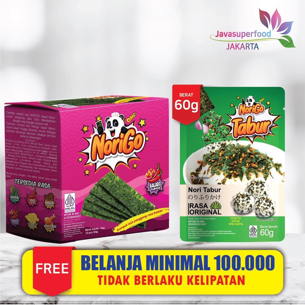 Jual Norigo Balado 1 DUS ISI 5 PACK FREE 10 PCS Nori Sachet Seaweed