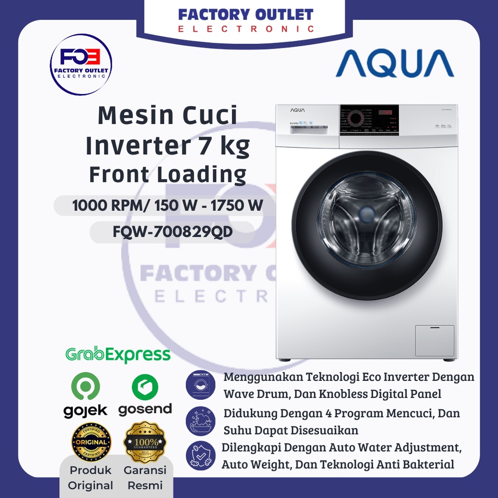 Jual Aqua Fqw Qd Mesin Cuci Front Load Kg Eco Wash Inverter