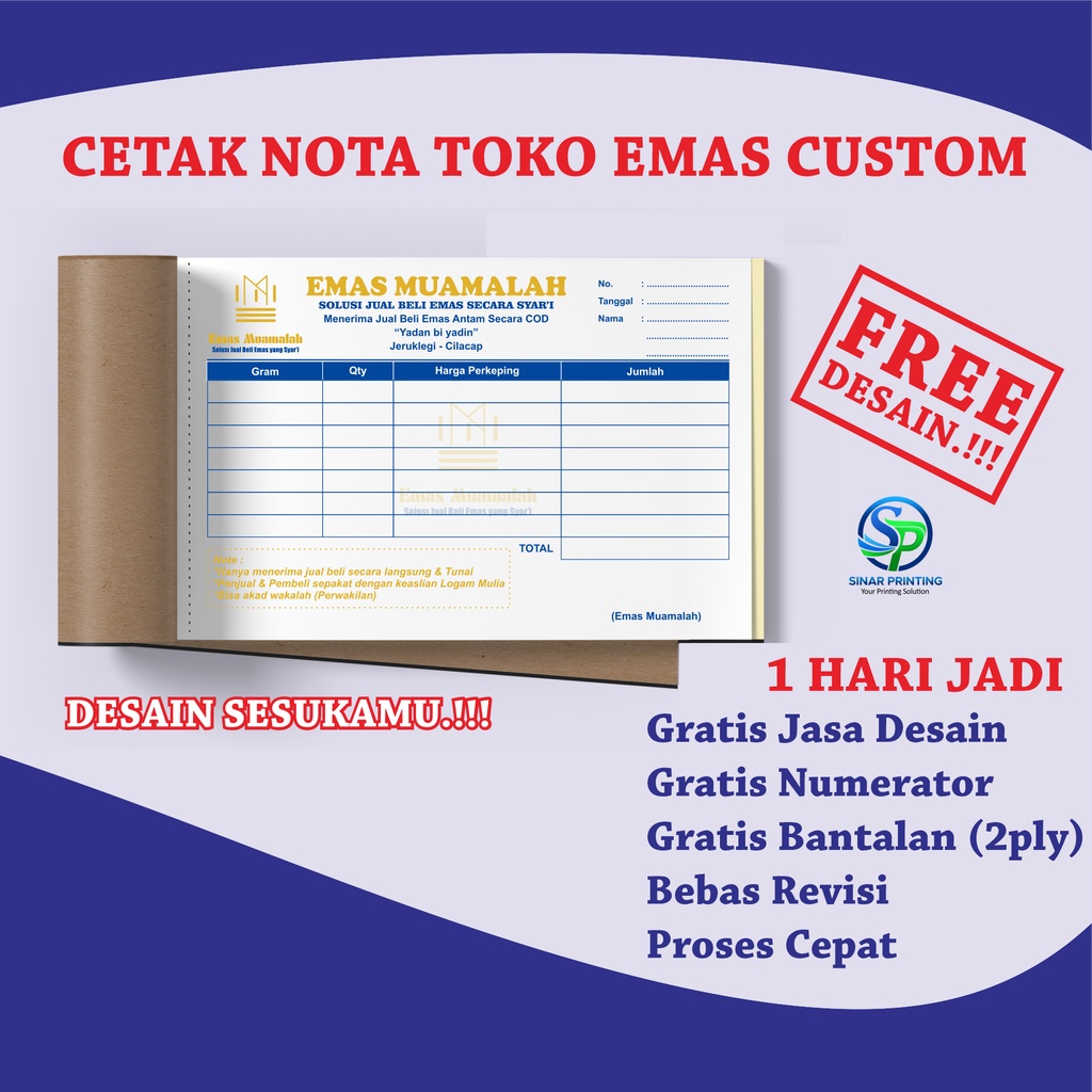 Jual Cetak Nota Toko Emas Custom Free Desain Nota Custom Shopee