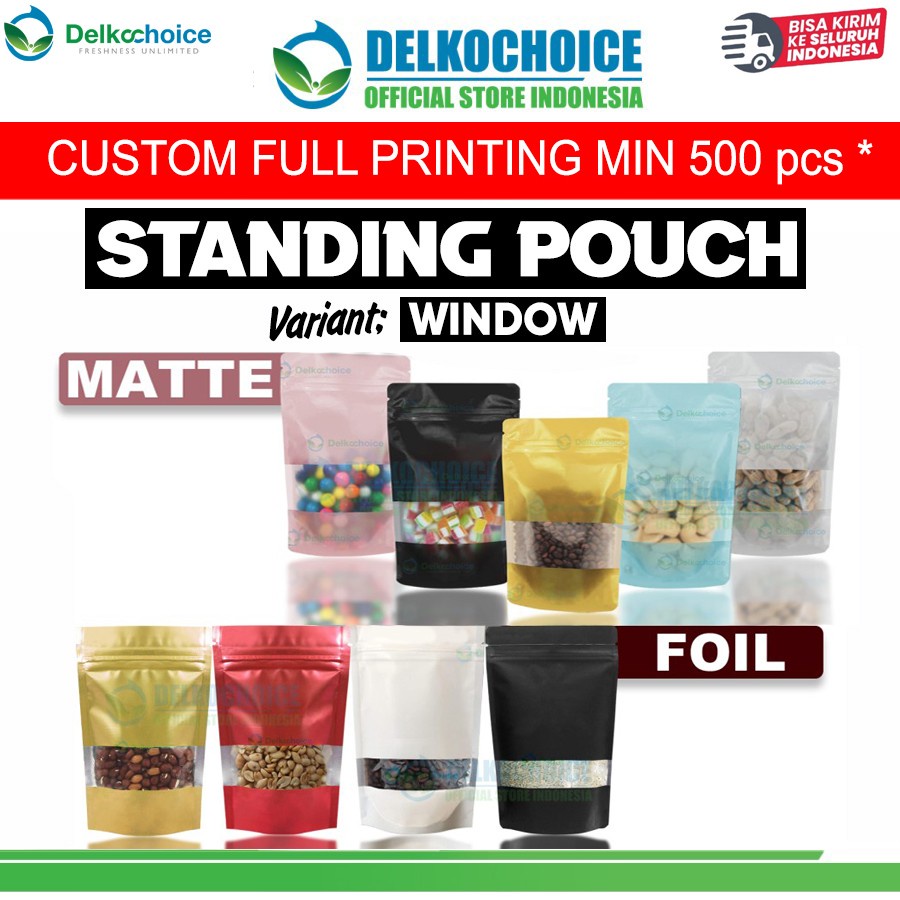 Jual Standing Pouch Window Matte Foil Plastik Klip Kemasan Makanan