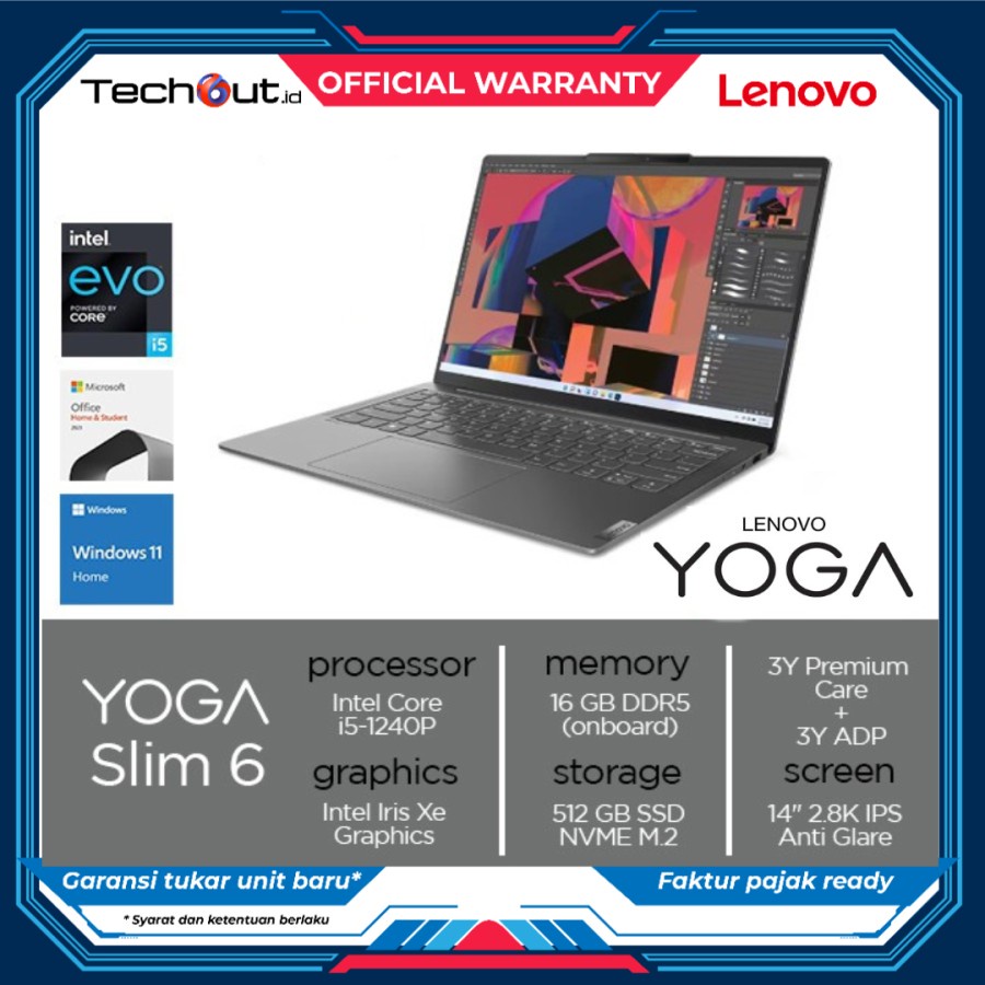 Jual Lenovo Yoga Slim 6 14IAP8 Core I5 1240P 16GB 512GB SSD W11 OHS