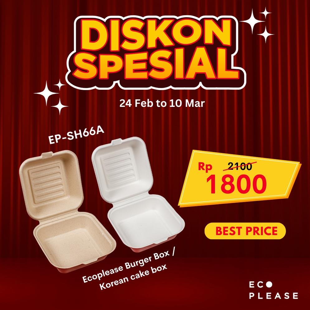 Jual STAR Bagasse Box Bento Cake Burger Box Korean Lunch Box 50 Pcs