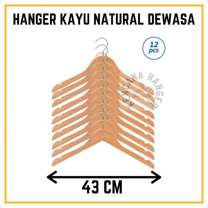 Jual Bestseller Hanger Kayu Dewasa Wood Warna Natural 1 Lusin