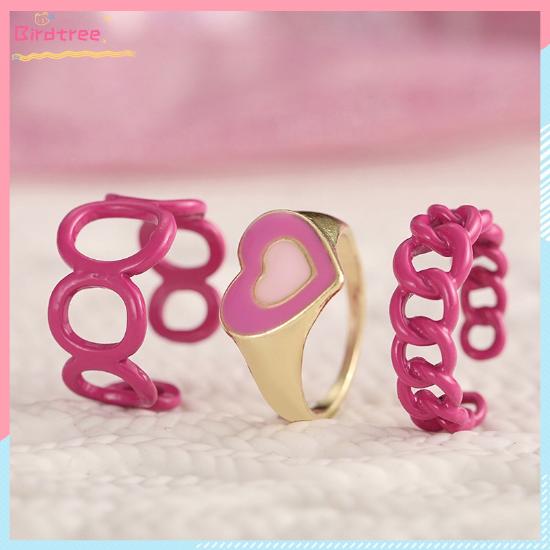 Jual Cod Pcs Set Cincin Cinta Korea Pink Geometry Heart Set