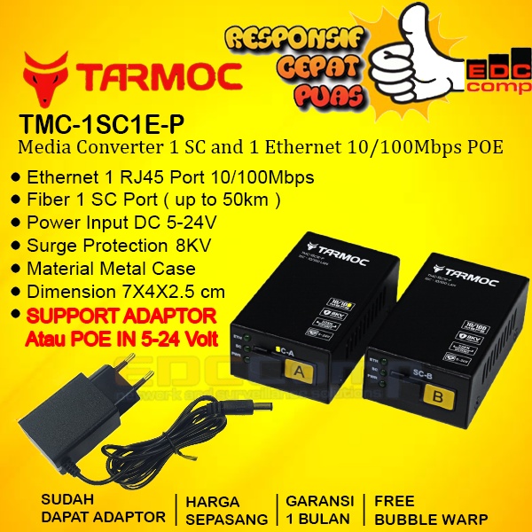 Jual Tarmoc Tmc Sc E P Media Converter Fo Lan Mbps Poe In