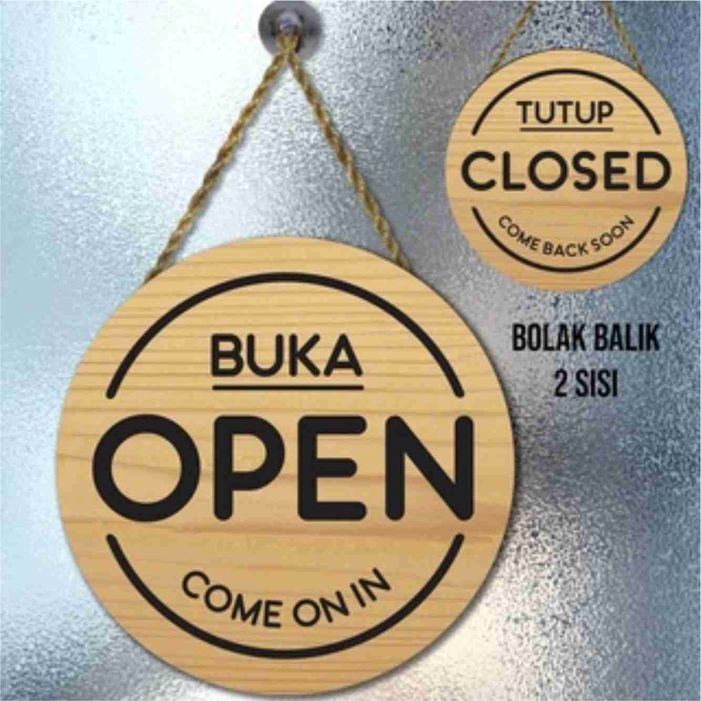 Jual Open Closed Sign Papan Gantungan Buka Tutup Toko Print Motif Kayu