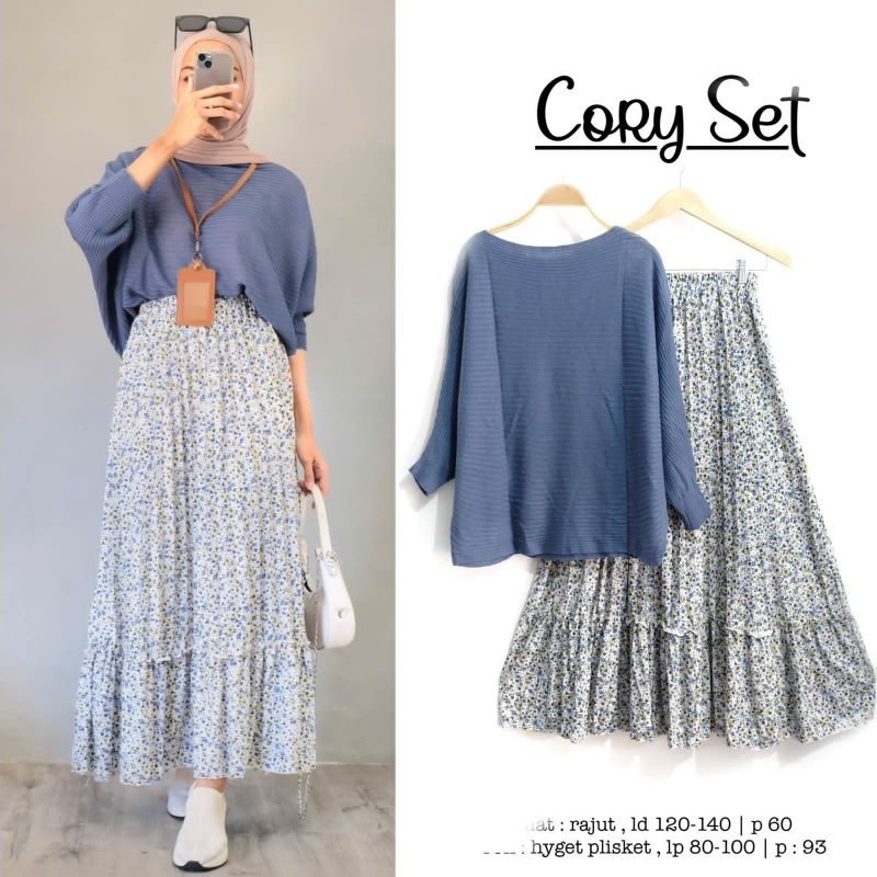 Jual ONE SET BLOUSE SETELAN BLOUSE ROK PLISKET MOTIF CORY SET Shopee