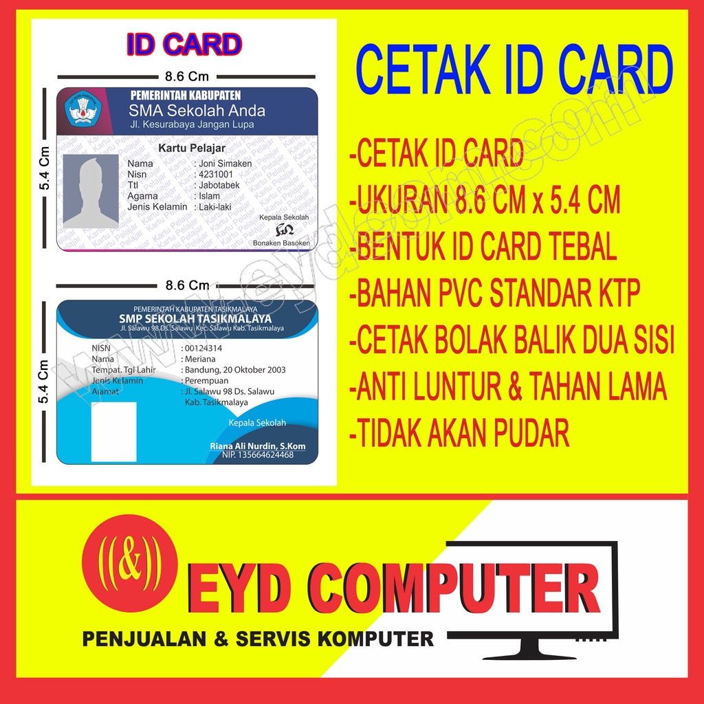 Jual CETAK ID CARD DUA SISI BOLAK BALIK BAHAN PVC TEBAL Shopee Indonesia