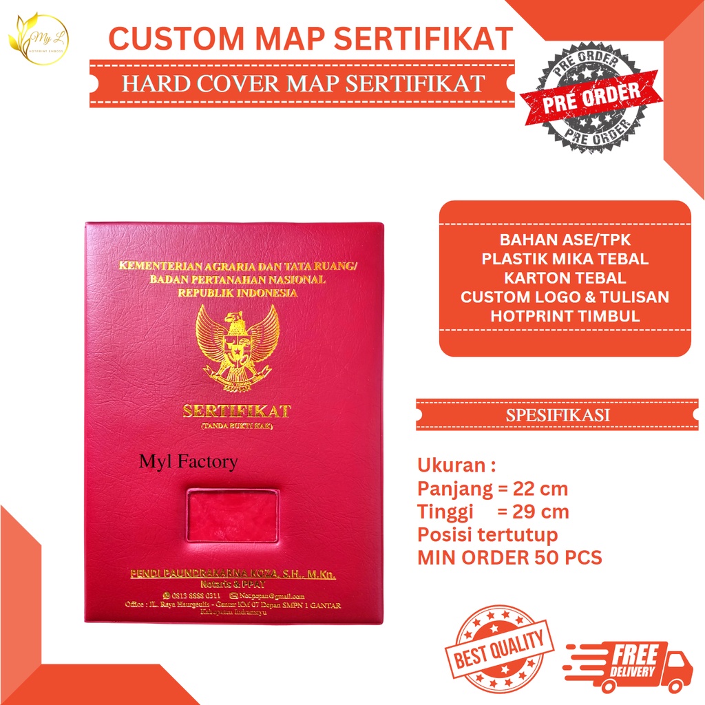 Jual My L HARDCOVER MIN 50PCS CUSTOM NOTARIS PPAT SAMPUL MAP