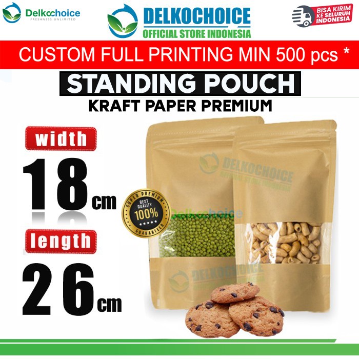 Jual Standing Pouch Window X Kraft Paper Premium Ziplock Plastik