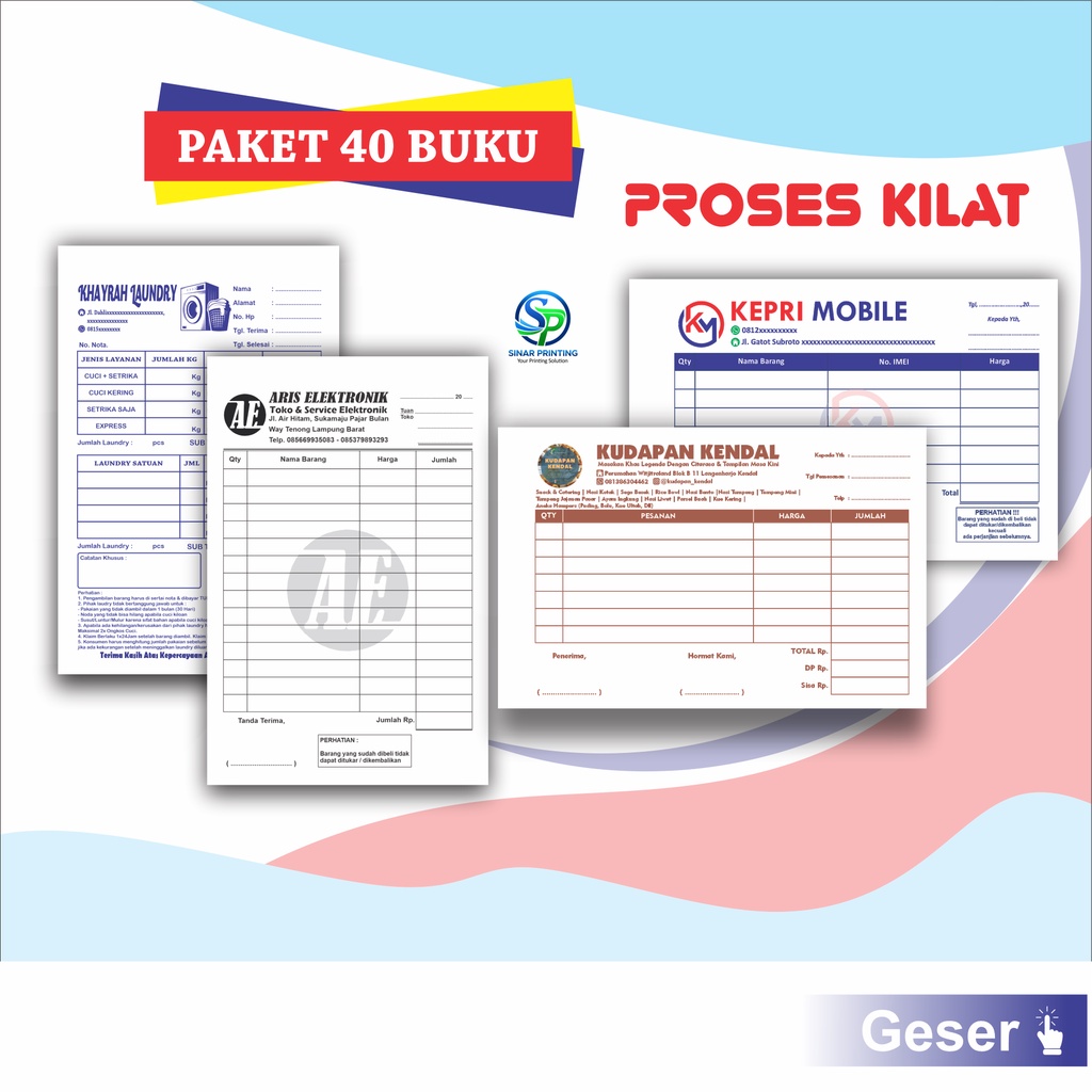 Jual CETAK NOTA CUSTOM PAKET 40 BUKU FREE DESAIN 2 PLY RANGKAP 2