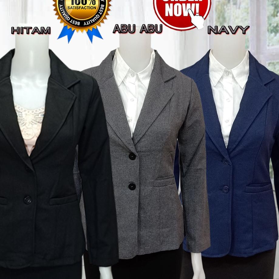 Jual New Blazer Hitam Formal Kerja Kantor Wanita Kancing 2 Jas Hitam