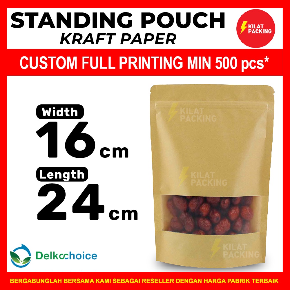 Jual STANDING POUCH KRAFT PAPER COKLAT WINDOW VARIAN EKONOMIS PLASTIK