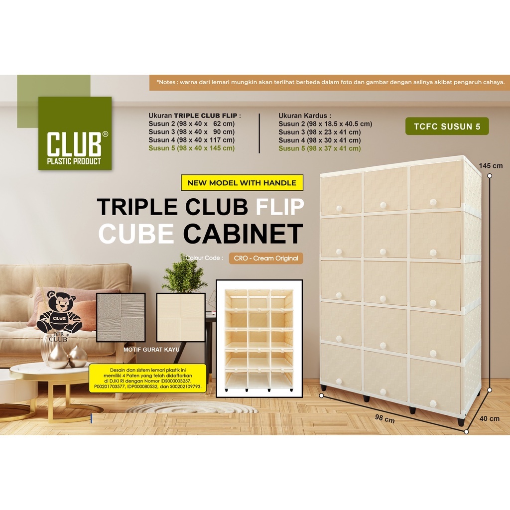 Jual Triple Club Flip Cube Cream Original Susun 5 Lemari Plastik