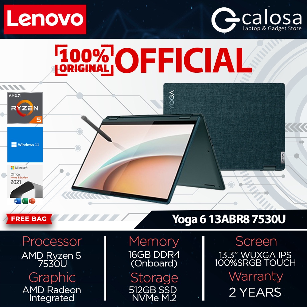 Jual Laptop Lenovo Yoga 6 13ABR8 AMD Ryzen 5 7530U Memory RAM 16GB