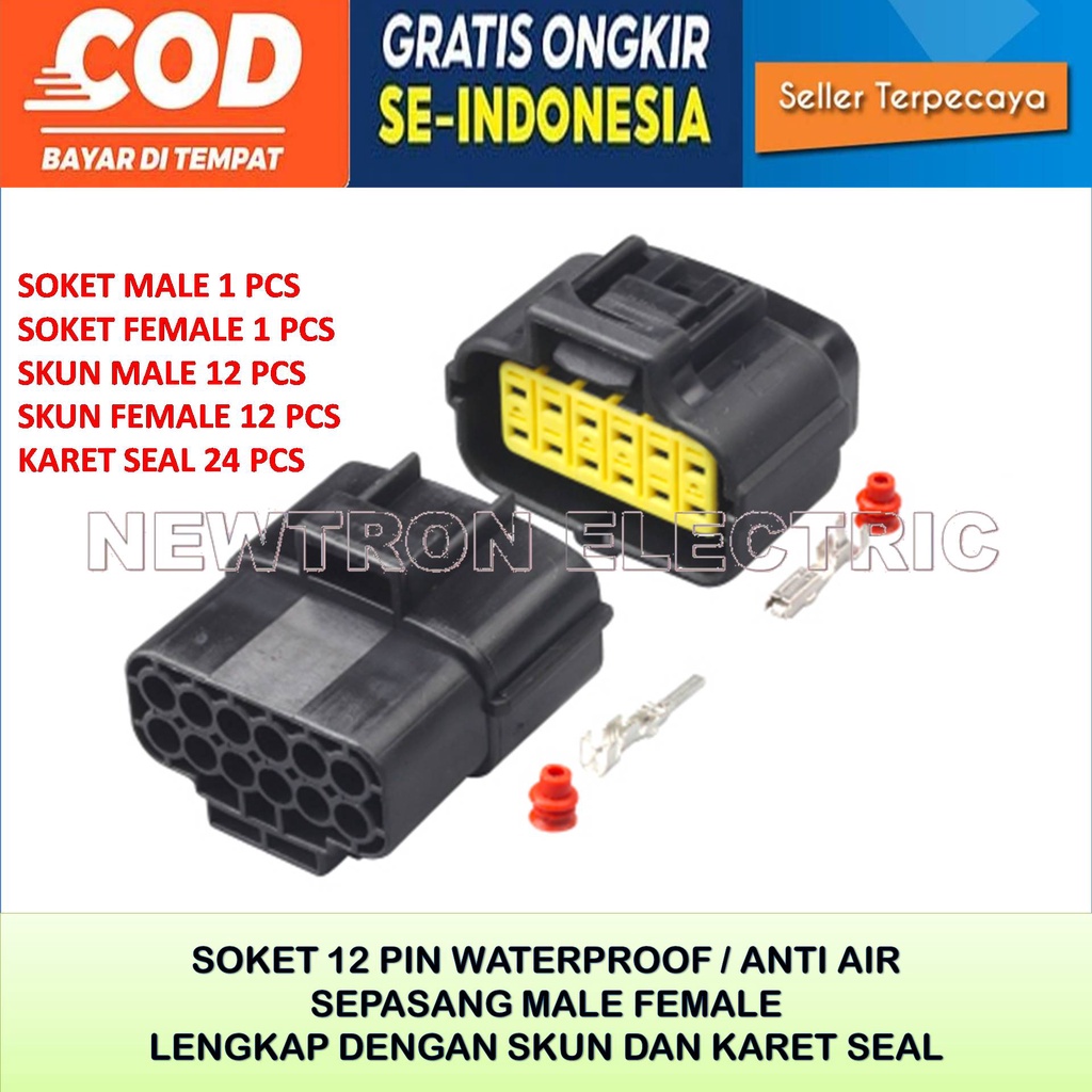 Jual SOKET KONEKTOR CONNECTOR 12 PIN WATERPROOF ANTI AIR MALE FEMALE