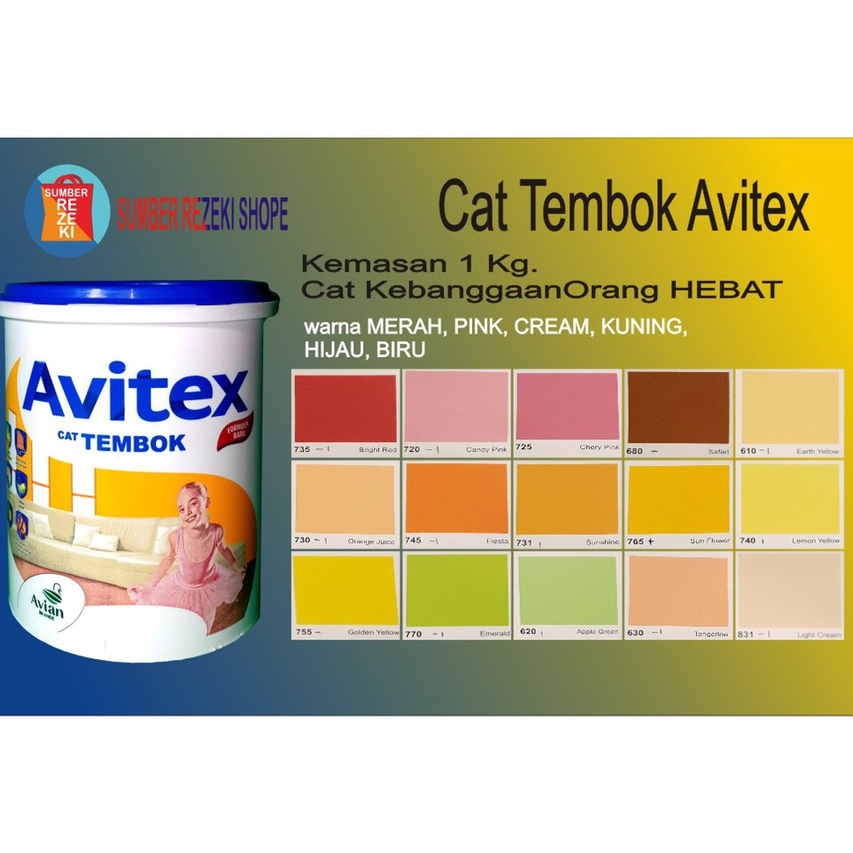 Jual Cat Tembok Merah Pink Kuning Cream Hijau Plafon Gypsum Avitex