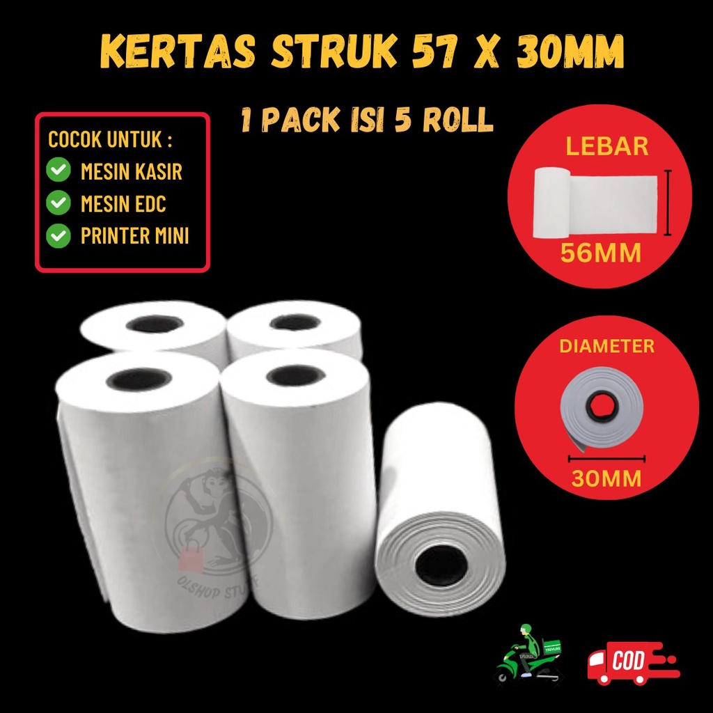 Jual Kertas Thermal Struk Kasir EDC 57x30 Kertas Struk Thermal 58x40