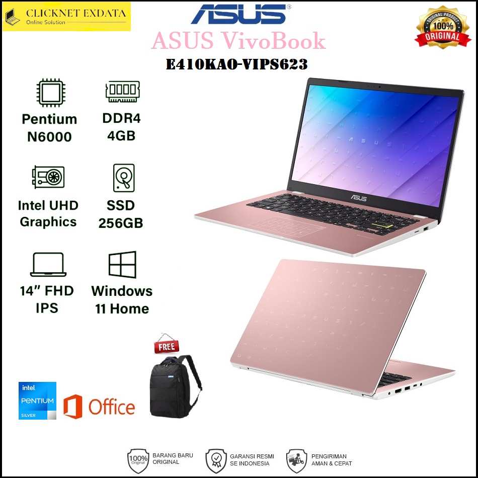 Jual ASUS E410KAO VIPS623 N6000 4GB 256GB SSD 14 FHD W11 OHS NUMBER