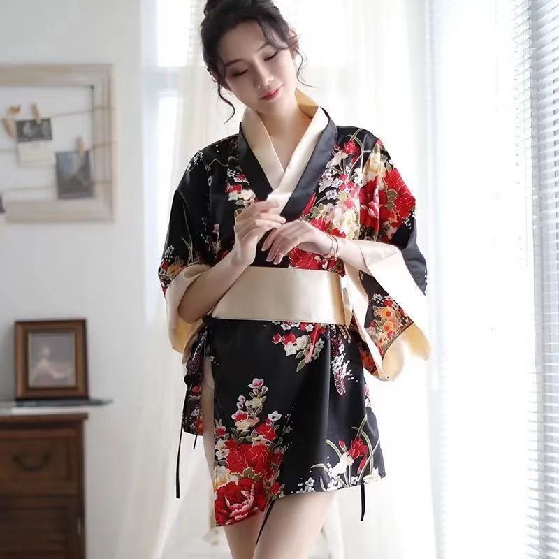 Jual Set Lingerie Seksi G String Model Kimono Jepang Silk Bunga