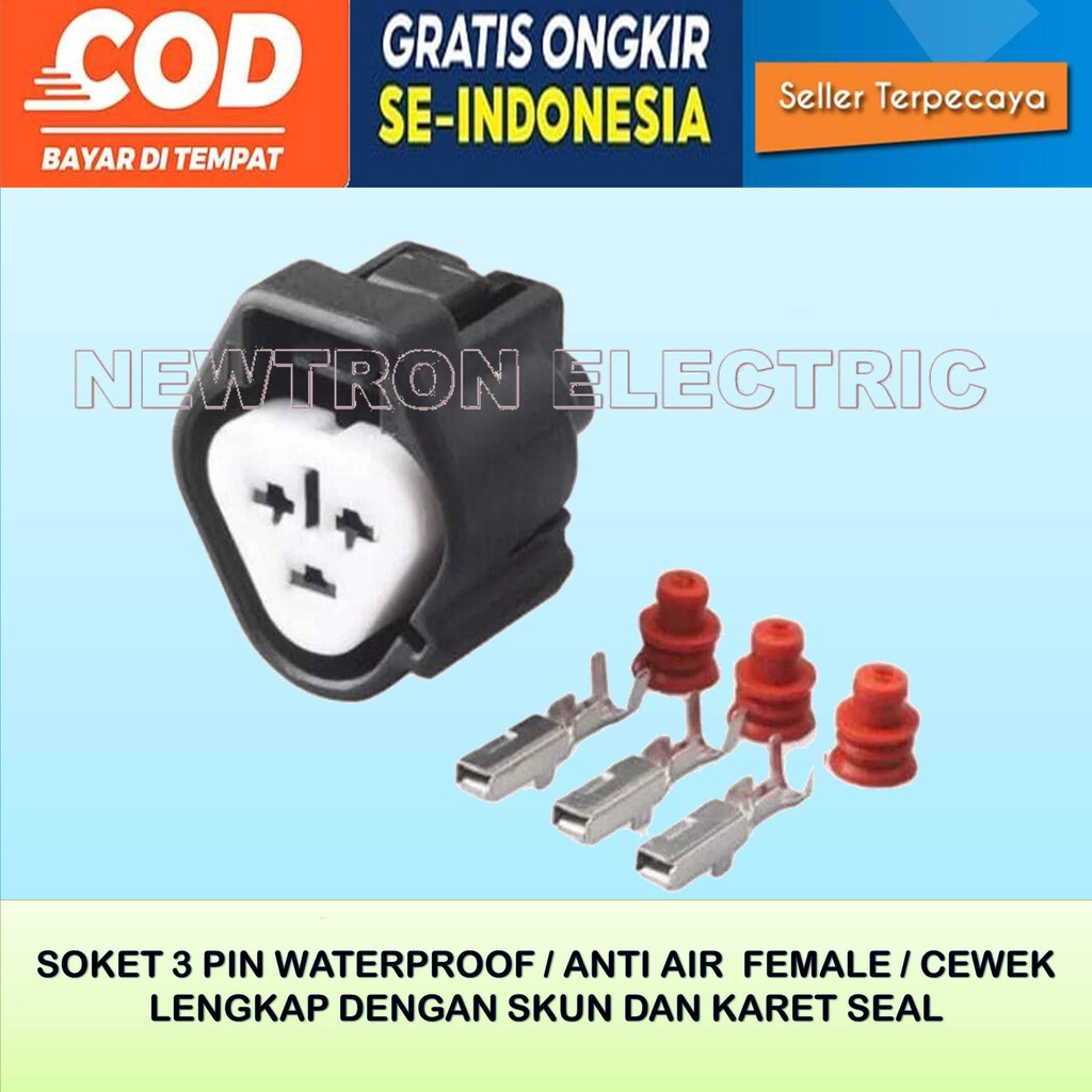 Jual SOKET SOCKET KONEKTOR CONNECTOR KABEL 3 PIN WATERPROOF FEMALE ANTI