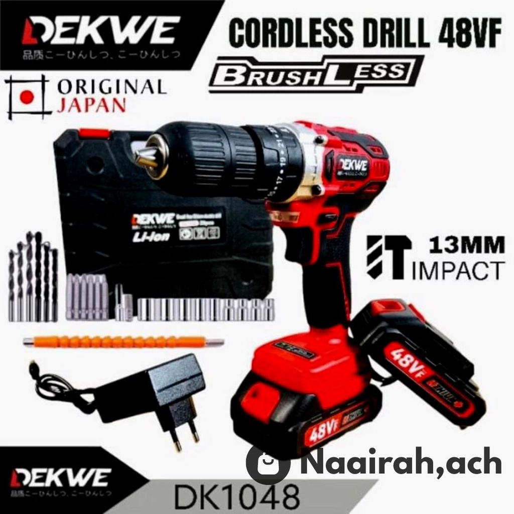 Jual MESIN BOR BATERAI DEKWE DK1048 48V 13MM CORDLESS IMPACT DRILL