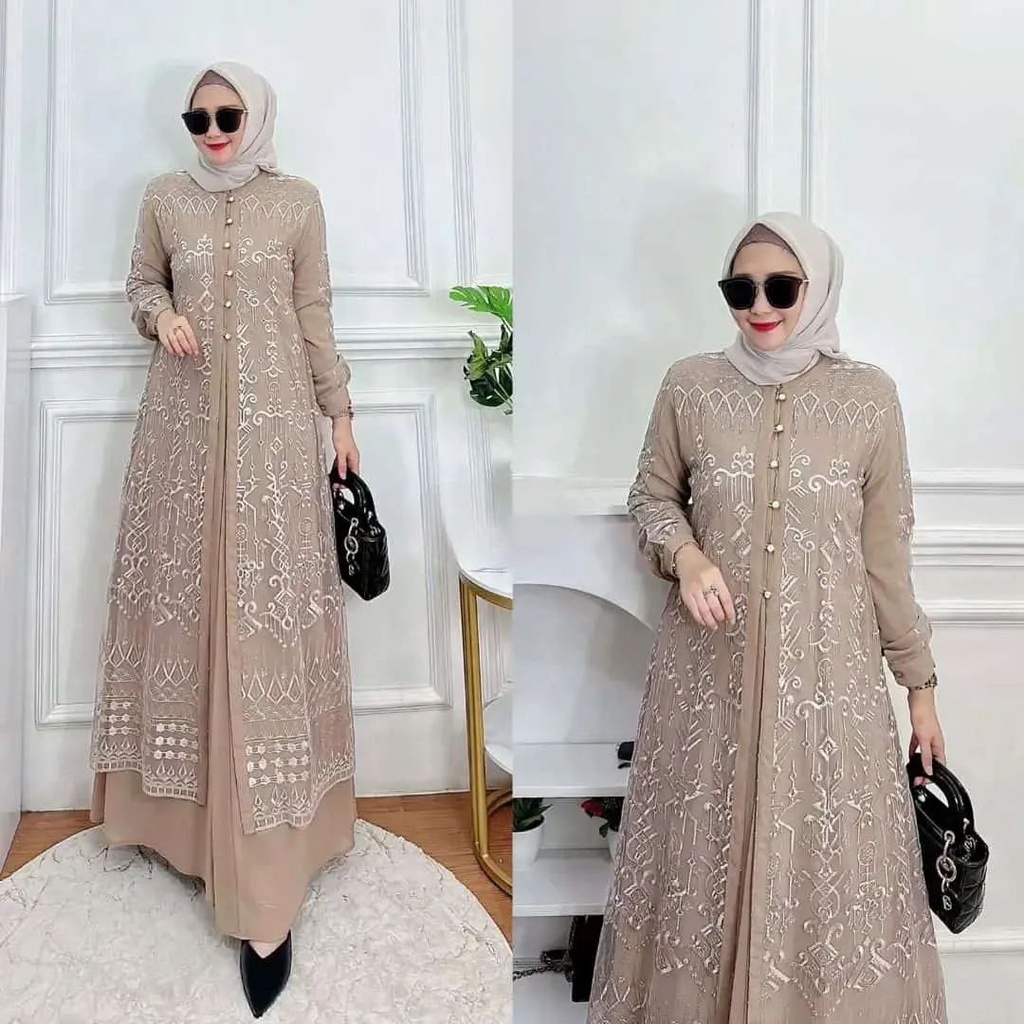 Jual Gamis Terbaru Sabrina Dress Bl Bahan Ceruty Babydol Mix Brukat M L