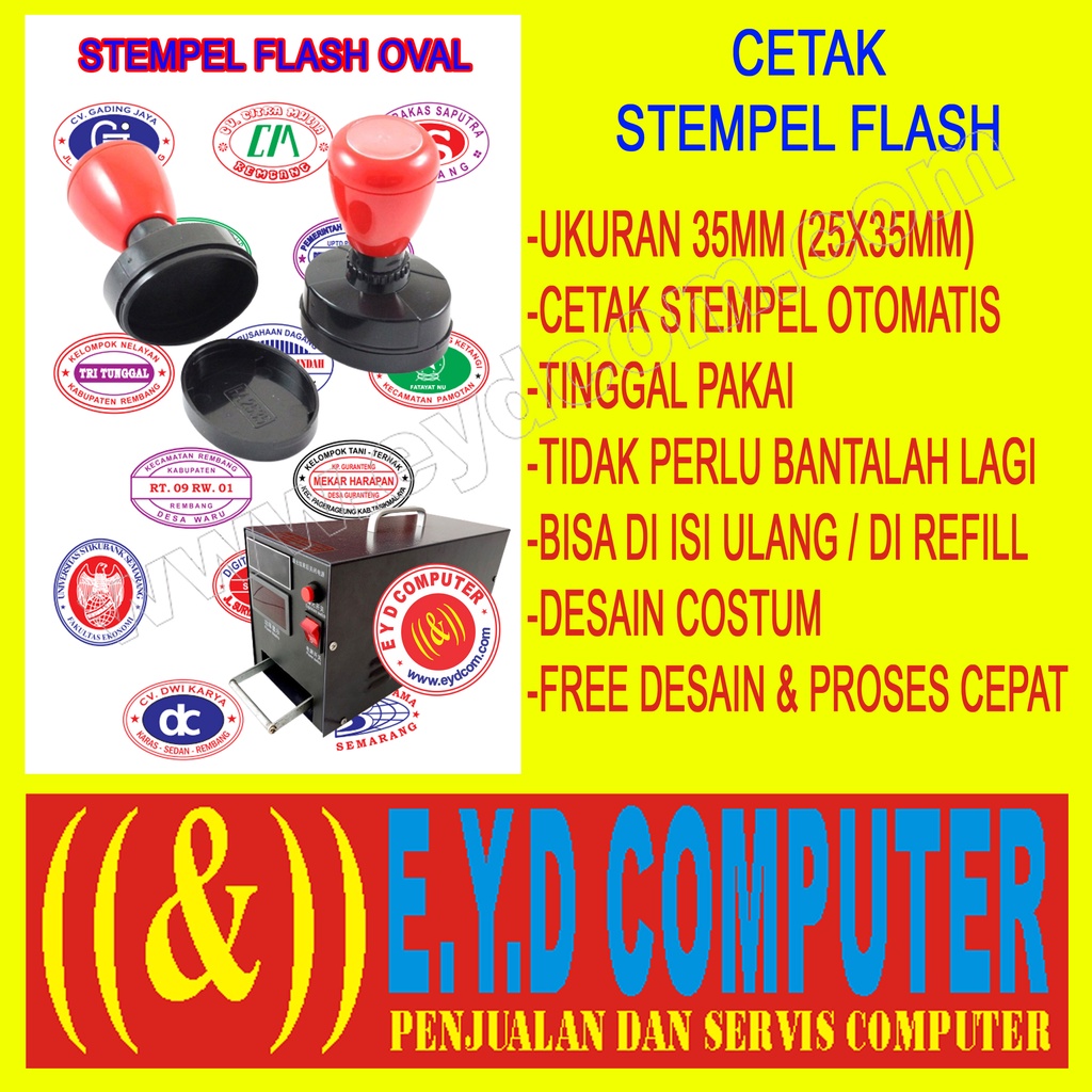 Jual CETAK STEMPEL FLASH 35MM 23X35MM OVAL FREE DESAIN COSTUM CAP