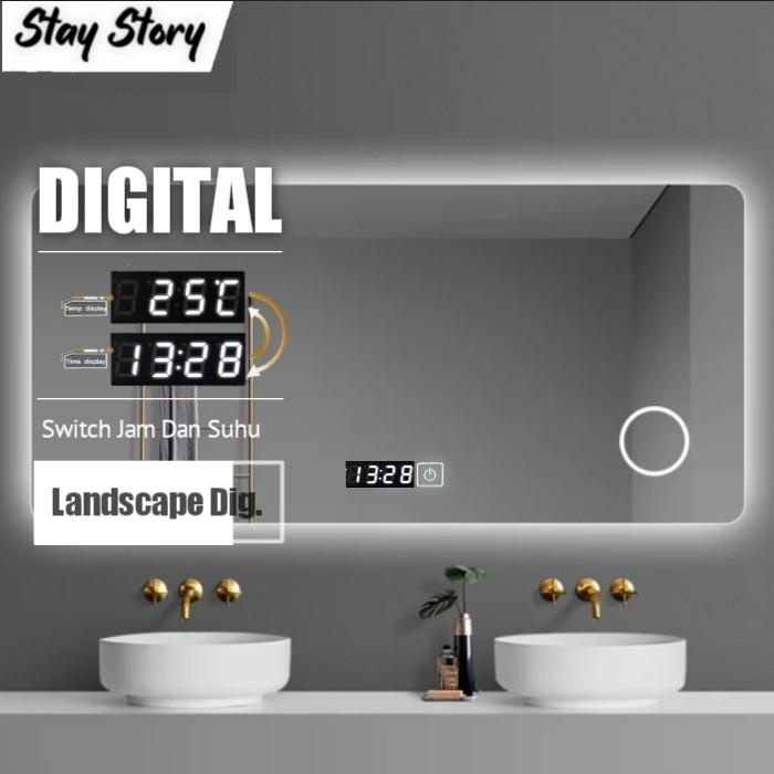 Jual Cermin Touch Screen Jam Suhu Estetik Kaca Toilet Wastafel Kamar