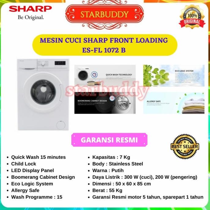 Jual MESIN CUCI FRONT LOADING SHARP ES FL1072B Kaps 7Kg Jabodetabek